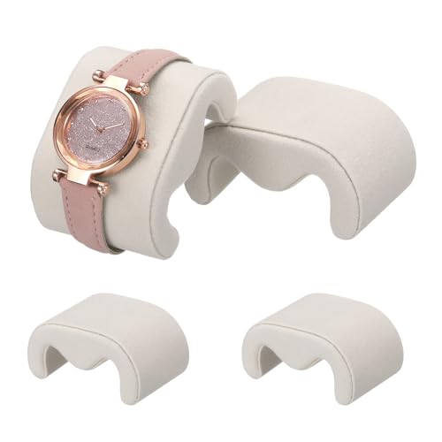 uxcell 4pcs Watch Case Pillows, M Shaped Watch Display Pillow Velvet Watch Cushion Replacement for Watch Bracelet Display Storage Beige