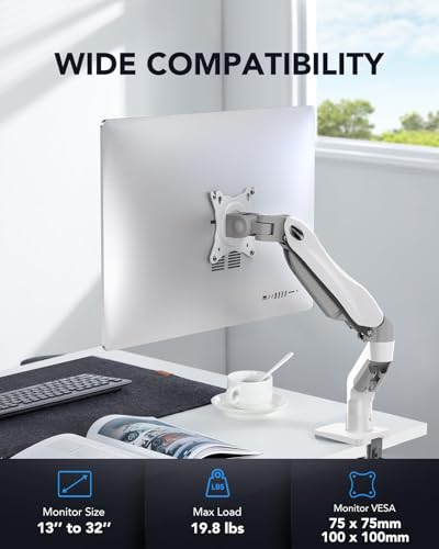 Image of HUANUO Single Monitor Mount, 13 to 32 Inch Gas Spring Monitor Arm, Adjustable Stand, Vesa Mount with Clamp and Grommet Base - Fits 4.4 to 19.8lbs LCD Computer Monitors