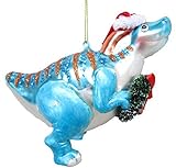 December Diamonds 79-81378 Blown Glass Blue Dinosaur Ornament with a Wreath 5 Inches