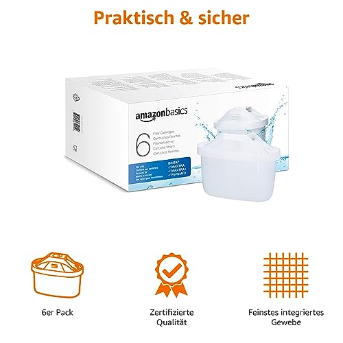 Foto von Amazon Basics Wasserfilterkartuschen, 6 stück, 1er-Pack, passend für alle BRITA Systeme inkl. PerfectFit & Amazon Basics Systeme