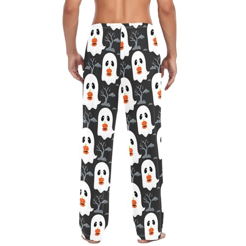 Halloween Pumpkins and Spirits Men's Cotton Pajama Pants with Pockets and Drawstring Comfortable and Stylish,S3