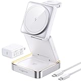 【2025新登場】ワイヤレス充電器 3 in 1 急速 MagSafe充電器 折りたたみ式 ワイヤレス充電ステーション ナイトライト付き 旅行 持ち運び便利マグセーフスタンド iPhone 16/15/14/13/12 Apple Watch AirPods 3/2/Pro対応 置くだけ マグネット式【20W PDアダプター付属】