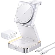 【折りたたみ式合金設計】Augnner 3-in-1 マグネット式ワイヤレス充電器は、新デザインとアップグレードにより、外観、充電速度（最大15W）、安全性が大幅に向上しました。精巧なアルミ合金製のベースデザインは、質感、安定性、放熱性を向上させています。また、調整できるナイトライトが、眠りをサポートします。安定した構造は、数万回の繰り返し折りたたみにも耐えます。 【Apple製品愛好者のために】複数のAppleデバイスに対応する3 in 1充電ステーション。 iPhone 17/16/15/1...
