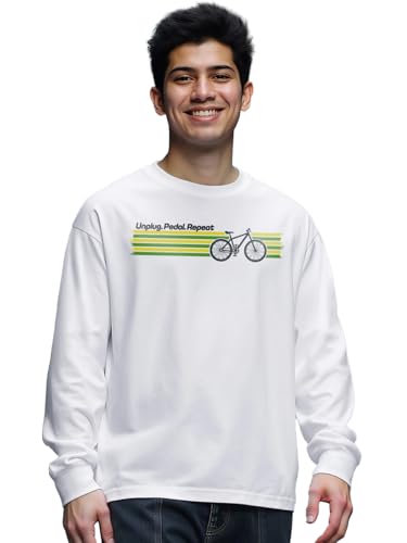 Image of Bewakoof Men's Graphic Print Oversized Fit Full Sleeve Round Neck Pure Cotton T Shirt
