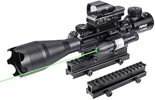 Pinty Rifle Scope 4-16X50 Illuminated Optics Sight Green Laser, Reflex Holographic Dot Sight, Riser Mount 14 Slots 1 inch High Riser Mount
