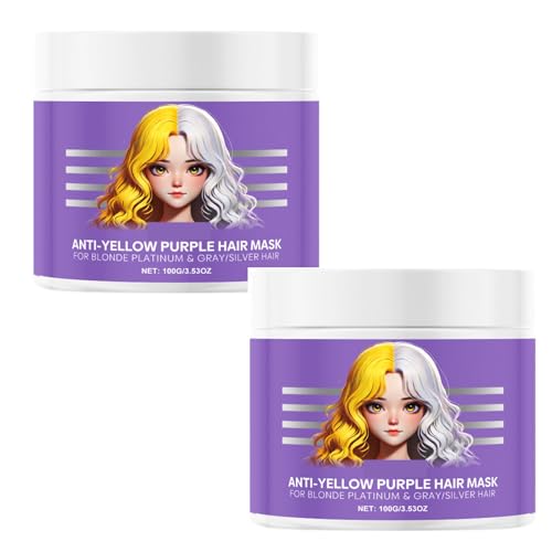 Mascarilla capilar morada antiamarilleo, acondicionador hidratante morado, mascarilla capilar de colágeno, elimina los tonos amarillos y acondiciona el cabello seco y dañado (2PC)