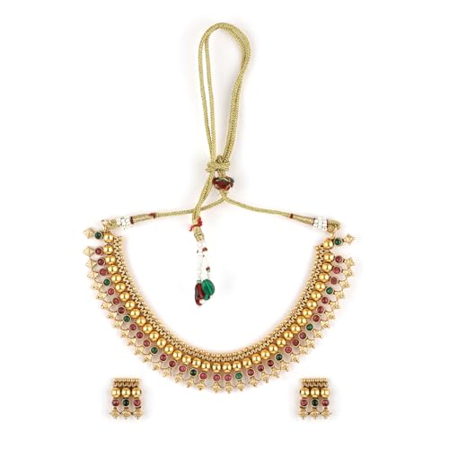 Rubans 22KT Gold Plated Brass Red And Green Stone Studded Necklace Set (B0D6RVNF9F) Amazon Price History, Amazon Price Tracker
