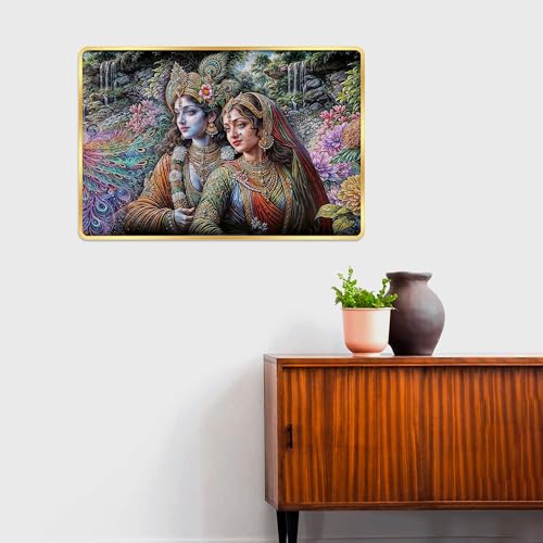 Image of Indianara Radha Krishna Painting With Golden Frame, 18 x 12 Inches (Style 4)