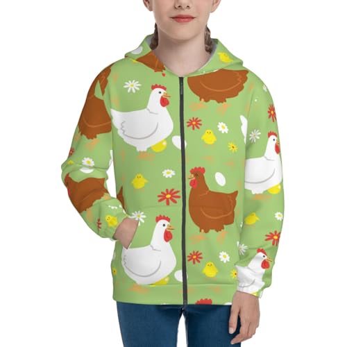 Happy Chicken Family Kid Hoodies Boys Zip Up Sweatshirts Girls Pullover with Pocket3