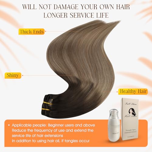 Image of Full Shine Clip in Real Hair Extensions, Dark Brown to Ash Blonde, 14 Inch