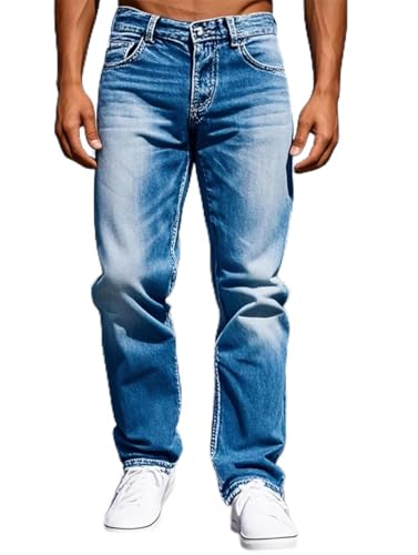 Men's Blue Retro Distressed Skinny Jeans Vintage Frayed Denim Tight Pants