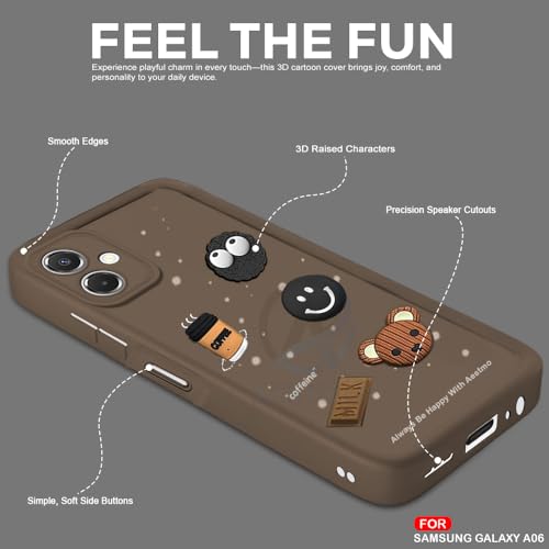 Image of AESTMO Back Case Cover for Samsung Galaxy A06 Cover | Cute Fun Cartoon 3D Ball | Coffee Silicone Case | Full Body Protection | Camera Protection Back Cover for Samsung Galaxy A06 (Brown)