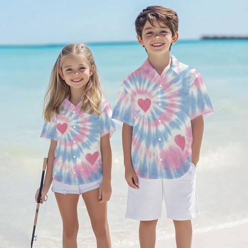 Image of Kids Tie-dye Hawaiian Shirt 80s Button Down Retro Short Sleeve Casual Beach Tropical Funny Party Outfits for Boys