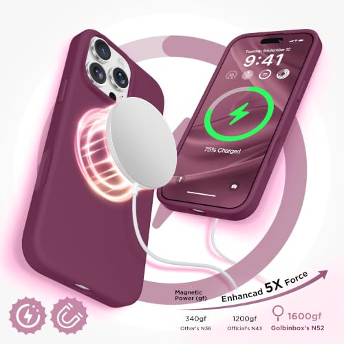 Image of GolbinBox Magnetic for iPhone 16 Pro Max Case, Silicone Cover, Deep Red