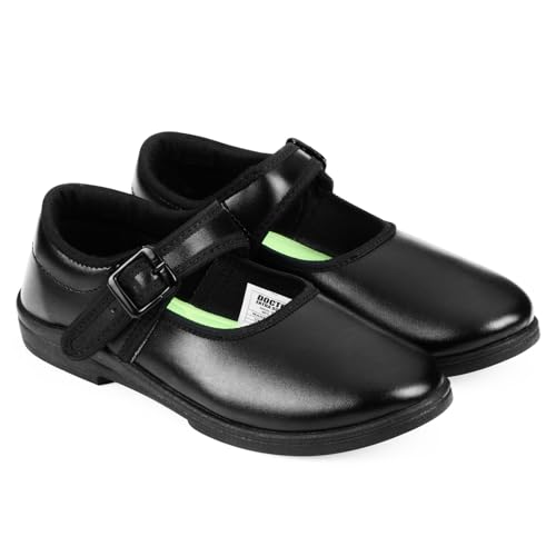 Image of DOCTOR EXTRA SOFT Girls Black & White Ballerina Uniform School Shoes with Adjustable Hook & Loop| Memory Foam Cushion & Anti-Bacterial Technology| Lightweight | Comfortable|Durable & Anti-Skid D-3003