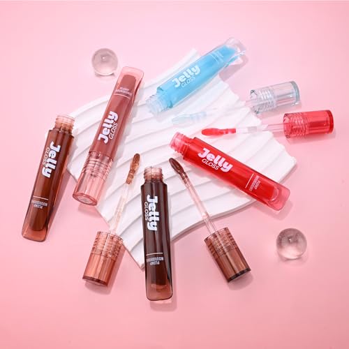 Image of WanTuoluo Jelly Lip Gloss, Soft Lip Tint, Instantly creates a Sheer Glass-like Shine, Cool Blue Red Rose Mocha Bean Chocolate Brown Colors, Smoothing, Moisturizing, Plump and Hydrated (B03)