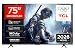 TCL 75T8D 75 Zoll QLED Fernseher mit QD-Mini-LED-Dimming, 4K HDR Ultra HD, Smart Google TV (Dolby Vision, HDR10+ & Atmos, 144 Hz VRR, FreeSync Premium, Onkyo 2.1-Sound, Game Master
