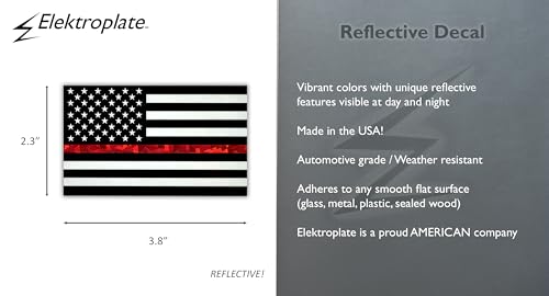 Image of Elektroplate Firefighter Thin Red Line USA Flag Reflective Decal (3.8 inch x 2.3 inch) | Premium Auto-Grade All Weather Sticker for Car, Water Bottle, Laptop, Tablet, Cooler, Phone & More | Made in USA