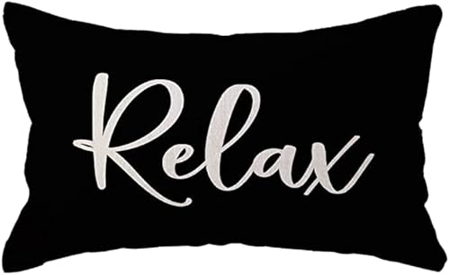 Dclina Relax Lumbar Throw Pillow Case，12×20 Inch Housewarming Gifts Black Decorative Rectangular Waist Cushion For Sofa Beach Porch Bench Home Decor Pillow Case (Relax, Black)… (Fs065) #TOP3