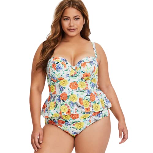 Plus CurvvesPlus Size Torrid Underwire Peplum Yellow Tankini Swimsuit - XL - 8XL