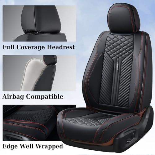 Image of Coverado Car Seat Covers Full Set, 5 Seats Leather Seat Covers for Cars, Waterproof Front and Rear Car Seat Protectors Cushions Universal Fit Most Vehicles (Black)