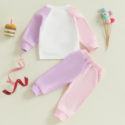SAYOO In My Birthday Era Outfit Toddler Letter Birthday Girl Sweatshirt Pullover Contrast Color Jogger Pants Fall Clothes3