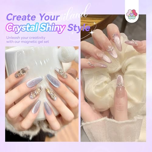 Image of SAVILAND Color Artistry Cat Eye Gel Nail Polish 6 Colors: Crystal Shiny Gel Nail Polish Shimmer Glitter Rainbow Magnetic Glitter Cat Eye with Magnet Stick Soak Off U V Lamp Manicure Nail Art
