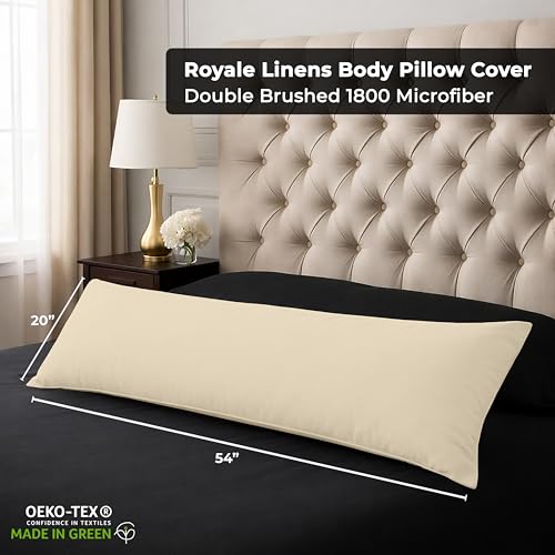 Image of ROYALE LINENS Body Pillow Cover - Double Brushed 1800 Microfiber - 20 inchx54 inch with Hidden Zipper Closure - Wrinkle & Fade Resistant - Super Soft Body Pillowcase 2 Pack (Sand, Pack of 2)