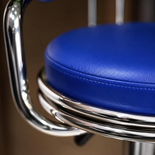 Image of Kemon Modern Adjustable Swivel Bar Stool Chair with Backrest, PU Leather Hydraulic Counter Stool with Footrest for Kitchen Island, Cafe & Home Bar (1, Blue, Round Barrel Stool)