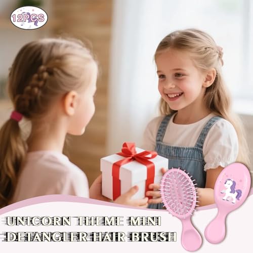 12 Pcs Unicorn Mini Detangler Brush, Mini Travel Hair Brush, Bristles Plastic Detangling Brush,No Tangle Soft Flexible Bristles for Straight, Curly, Thick Hair for Party Gift — view 6