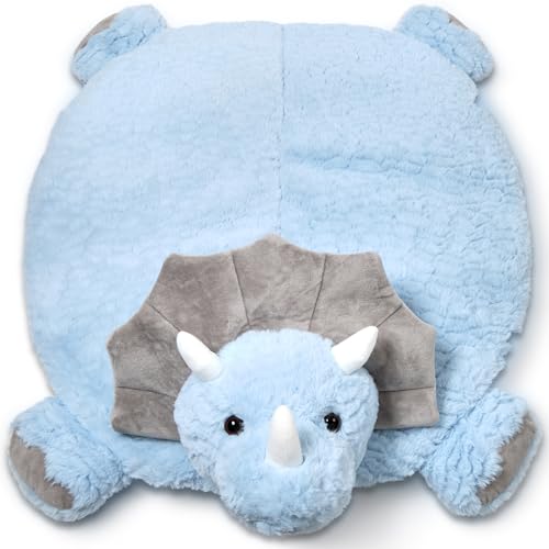 Image of Bearington Baby Lil' Tracer Tummy Time Mat, 30 x 30 Inch Dinosaur Plush Stuffed Animal Blanket, Baby Play Mat
