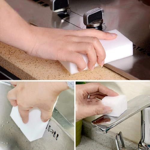 Image of White Foam Magic Sponge Eraser, Multipurpose Cleaning Pads for Kitchen, Bathroom, Walls, Tiles, Shoes & Household Stain Removal, Reusable Cleaning Sponge (Pack of 4)
