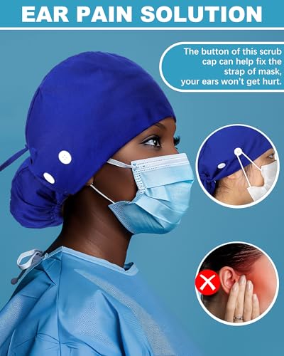 Image of 6 Pc Satin Lined Scrub Caps Women with Buttons Ponytail