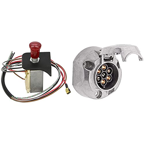 HELLA 6HD 002 535-101 Warnblinkschalter - Zugbetätigung - 12V - Einbau - Kabel: 600mm - mit Glühlampe & 8JB 001 941-001 Steckdose - 12V - 7-polig - Zinnbronze - Metallgehäuse - DIN/ISO: 1724