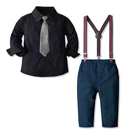 Image of Baby Boy Clothes Set Kids Suspender Suit Toddler Outfits 4pcs Shirt+Bowtie+Suspender+Pants 3 Months-6 Years