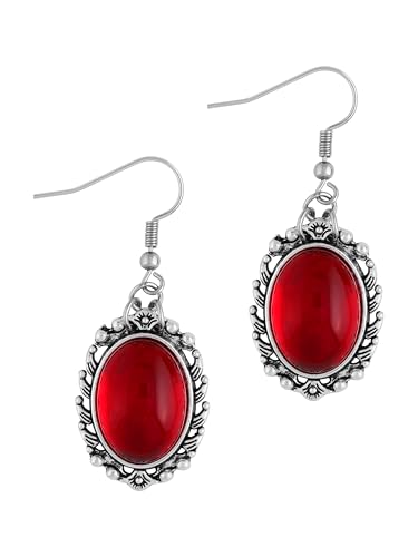 Sacina Teardrop Red Dangle Earrings, Vintage Gothic Earrings, Goth Costume Jewelry, Christmas Jewelry Gift for Women