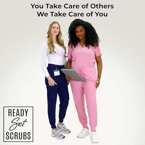 Image of READY SET SCRUBS - Scrub Pants for Women - 2 Pack - Cargo Jogger Pants Set with 8 Pockets - Yoga Waistband - Soft & Stretchy