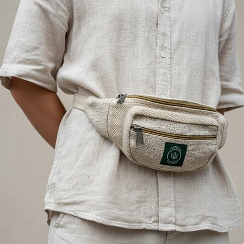 Image of Waist Bag for Men & Women | Adjustable Belt Bag Hemp Fanny Pack | Travel Running Hiking Outdoor Crossbody Chest Sling | Eco-Friendly Lightweight Waist Bag with Multiple Zipper Pockets