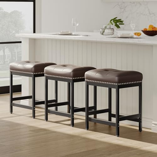 MALOL Set of 3 Saddle Bar Stools Counter Height 24.4”,