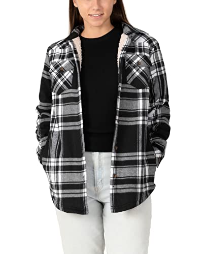 Flanelljacke für Damen, mit Sherpa-Fleece gefüttert, Knopfleiste,...