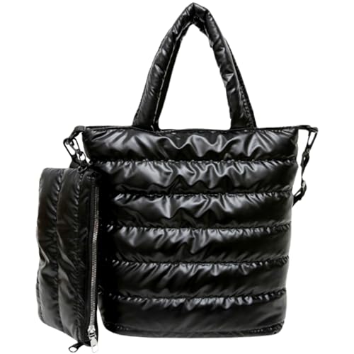 Bolsa tiracolo leve metálica acolchoada North South Bolsa pequena destacável, bolsa acolchoada com alça ajustável, bolsa de ombro, Preto, Medium