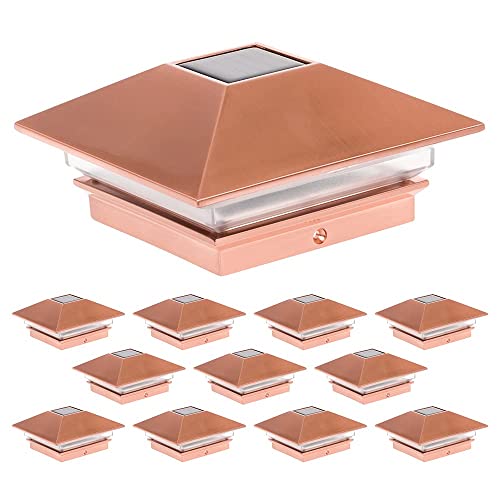 GreenLighting 12 Pack Gala Solar LED Post Lights Post Cap Slim Light for 4x4 Nominal Wood Posts and 4 x 4 PVC or Vinyl Posts (Copper)