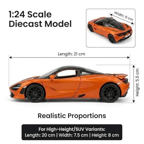 Image of McLaren 720S 1:24 Scale Die-Cast Car Model Orange - Dihedral Butterfly Doors Sound Light Pull-Back Alloy Metal Collectible Toy Car