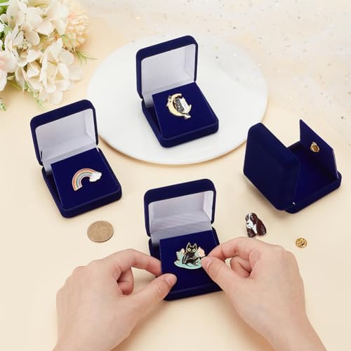 FINGERINSPIRE 4 Pcs Velvet Badge Display Box 7x6.7x2.95cm Midnight Blue Lapel Pin Collection Display Holder Square Brooch Pin Storage Presentation Case for Badges Lapel Pin Coin Storage Display - Image 4
