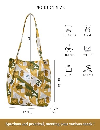 Image of TOPASION Cute Corduroy Tote Bag Canvas Shoulder Handbags for Women Travel Shopping