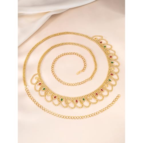 Image of Peora Gold Plated Bridal Jewellery Set with Kamarband Gift for Women Indian Traditional Ethnic Wedding