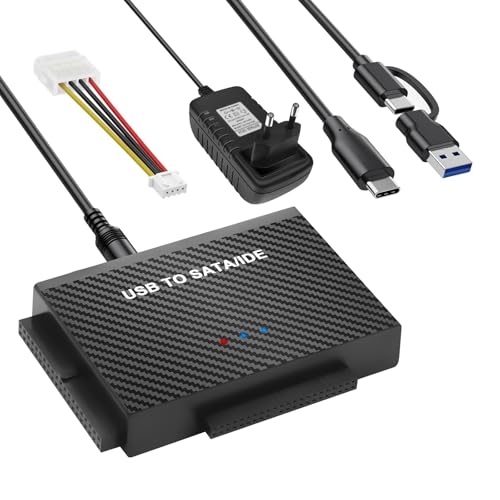 Pixelure 6Gbps Adaptador USB IDE, Adaptador Lector Discos Duros USB3.1 para 2,5'' y 3,5''IDEy SATA HDD/SSD,ConversorAdaptador de Disco Duro USB3.1 a IDE/SATA para Windows/Linux/MacOS