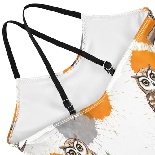Owl Branch One Piece Girls Swimsuit, Beach Apparel 3-10 Y with Adjustable Shoulder Strap, 3-10 Y4