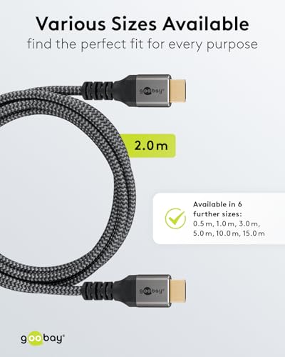 Goobay 64994 Cavo Hdmi High Speed Con Ethernet 2.0 / Risoluzioni Uhd Fino A 4K @ 50/60 / Prolunga Hdmi Per PS5, Xbox, Apple Tv 4K / Prese Dorate Evitano La Corrosione/Grigio / 2M - 5