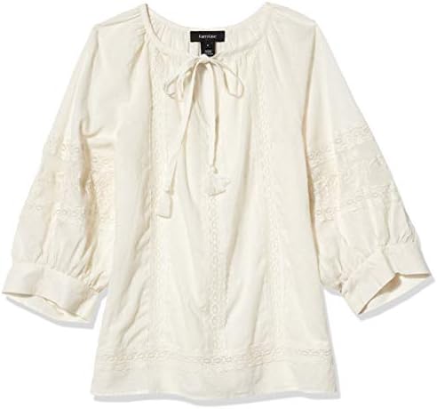 Karen Kane Women's LACE Inset Peasant TOP, Cream, Extra Small